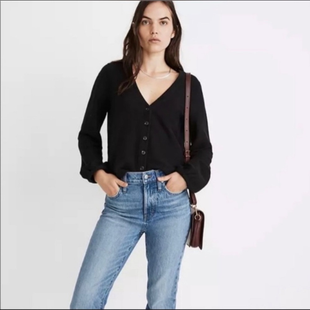 Madewell Black V-Neck Button Cardigan